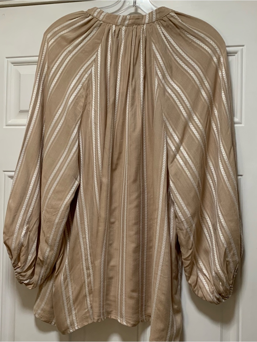 Striped Tassel Tie Beige Tunic Blouse - Picture 5 of 7